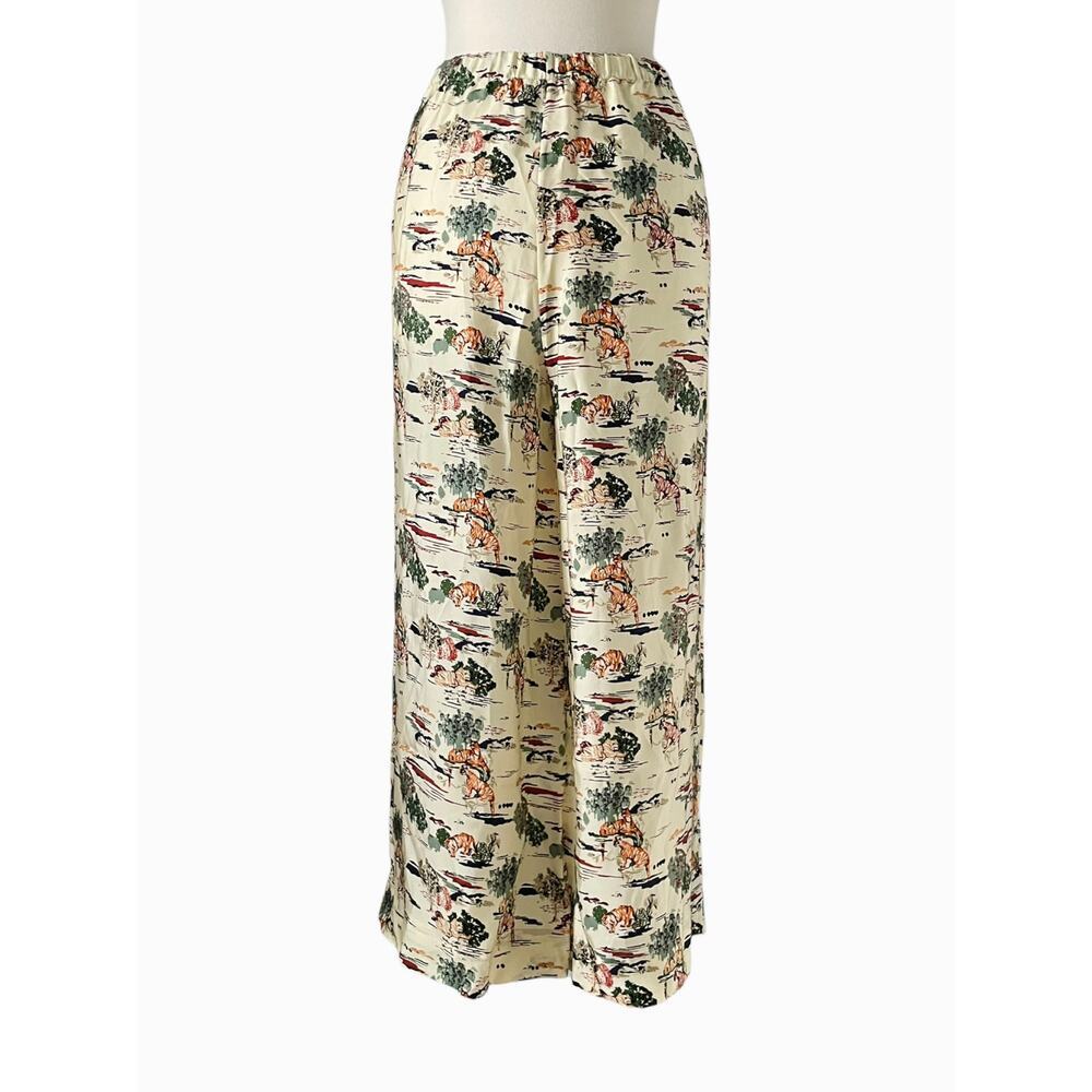 Khaite Phoebe Tiger Toile Pants Ivory Silk Wide Leg Ankle Drawstring Size L - Picture 5 of 11
